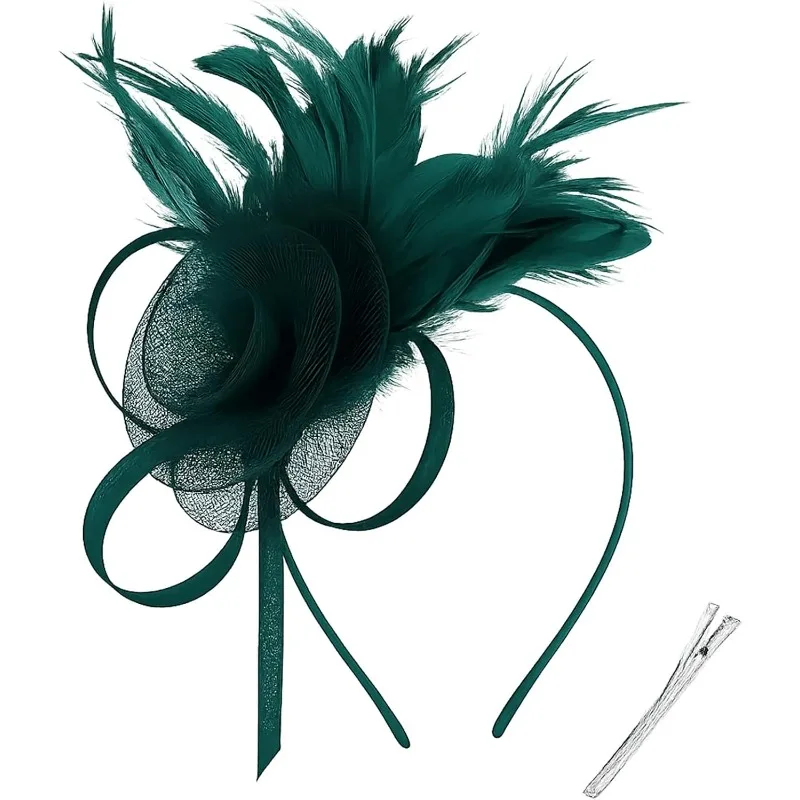 Fascinator Hat for Women - Vintage Feather Tulle Design with Detachable Headband and Clip