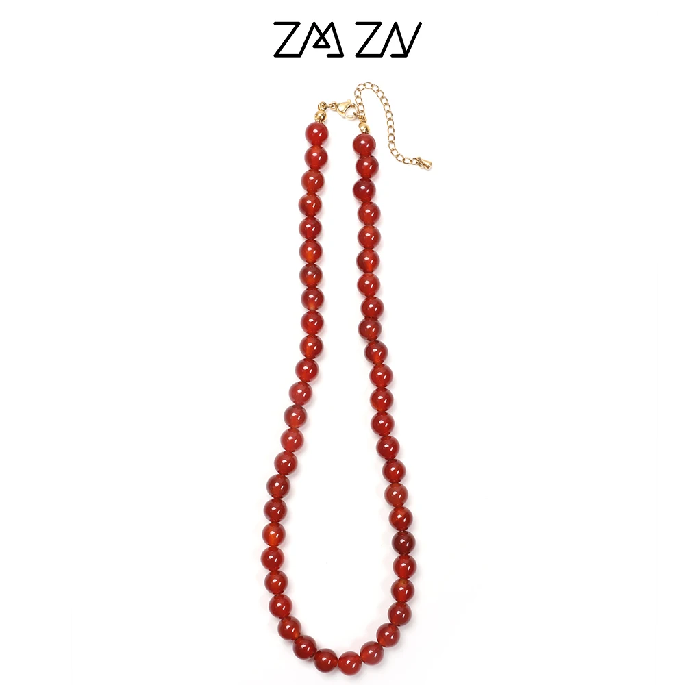 ZMZY Red Agates Natural Stone Beads Necklace Women Men Genuine Healing Red Chains Round Choker Jewelry