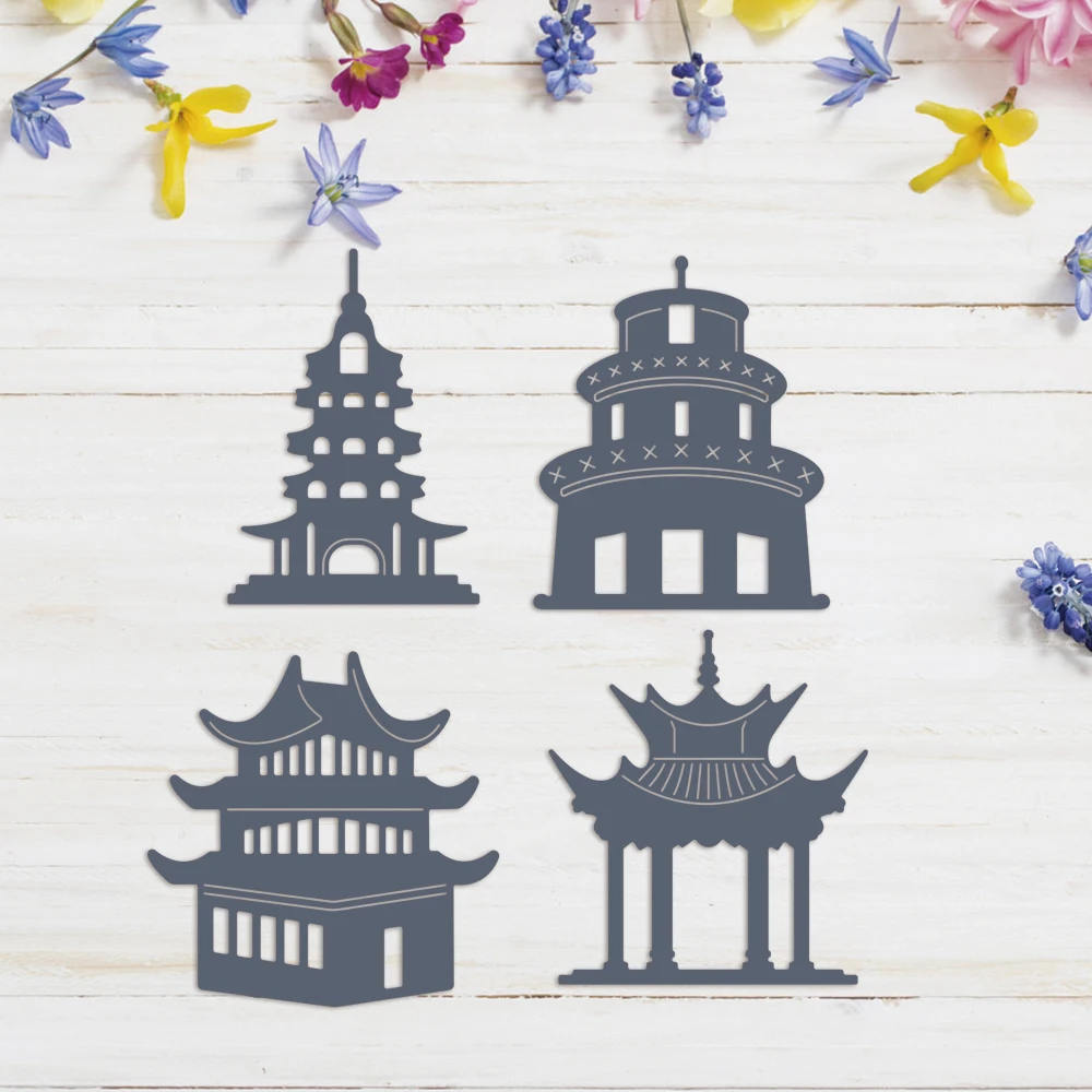 Year of the Dragon Chinese Style Tower Happy New Year Lucky Metal Cutting Dies DIY Card Album Making Scrapbooking Crafts Stencil