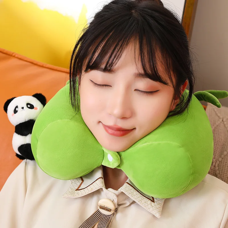 Creative Multifunctional Bamboo Tube Panda Neck Plush Pillow Toy Cute Soft Stuffed Sleeping Cushion Doll Gifts Home Room Decor