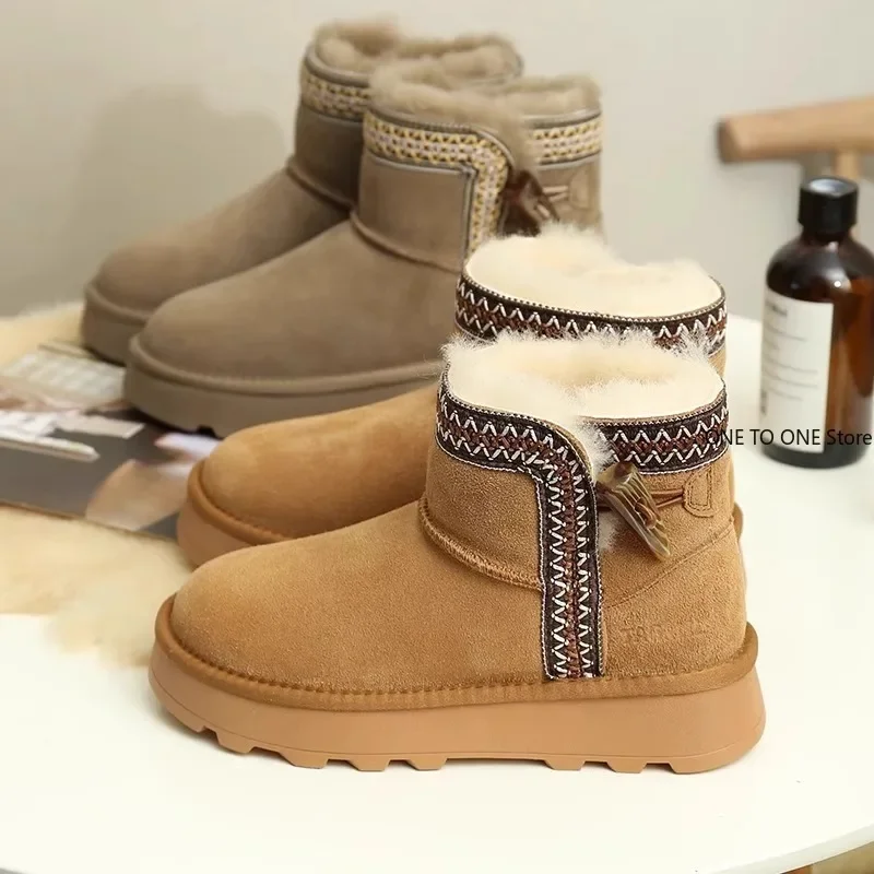 National Style Snow Boots Shoes Women New Wear Comfortable Fashion Casual Low-help Short Tube Warm Cotton Shoes Platform Sneaker