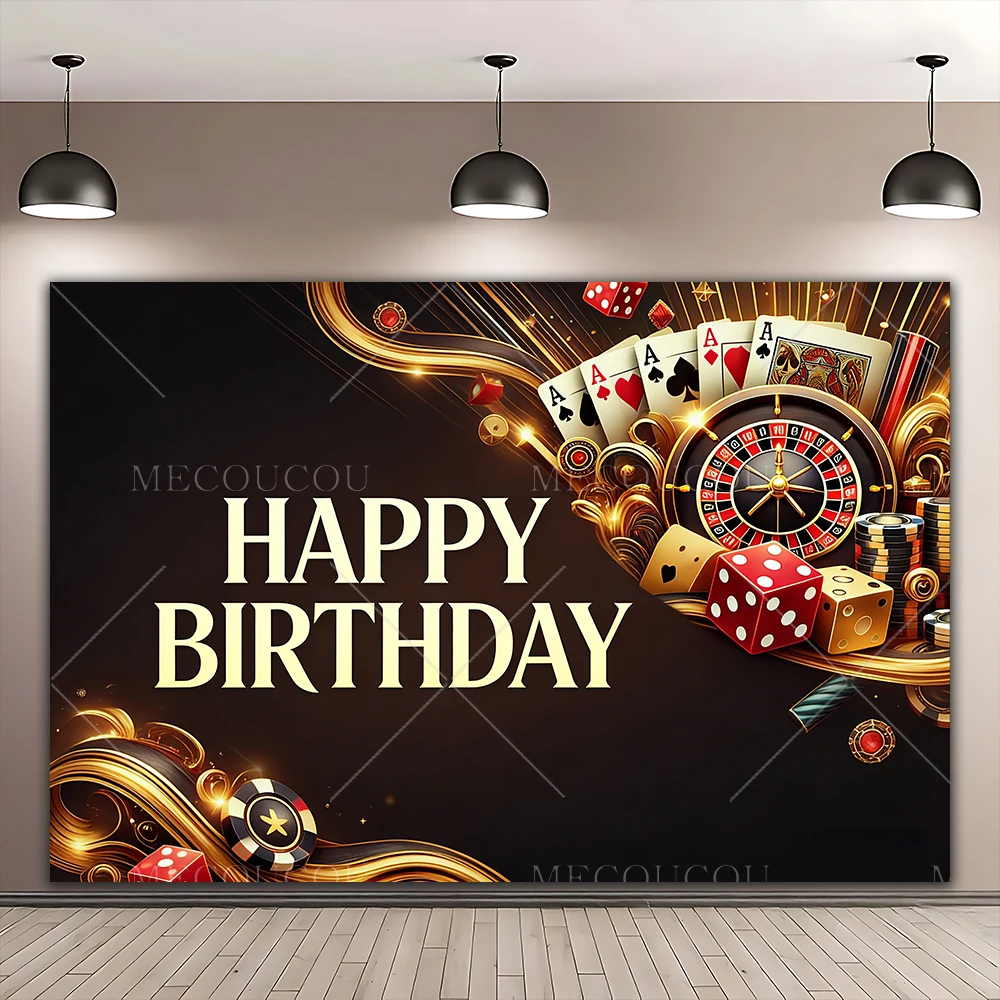 Red Gold Glitter Casino Backdrop Night Poker Las Vegas Play Card Roulette Curtain Birthday Party Banner Photo Custom Studio Prop view 2