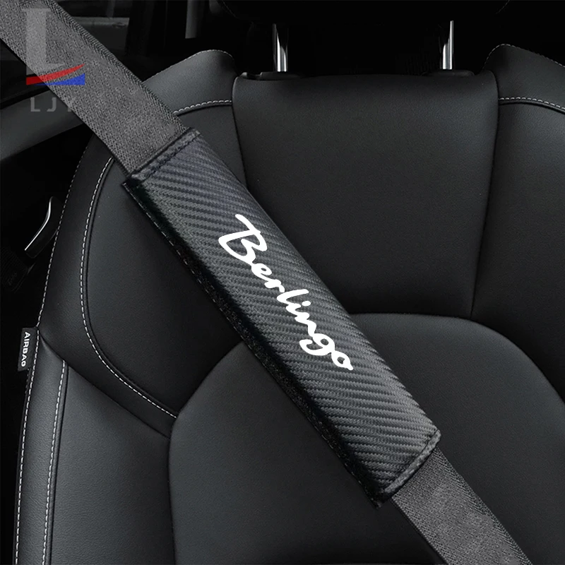 Carbon fiber leather with thick sponge seat belt shoulder pads for Citroen Berlingo B9 MK2 II