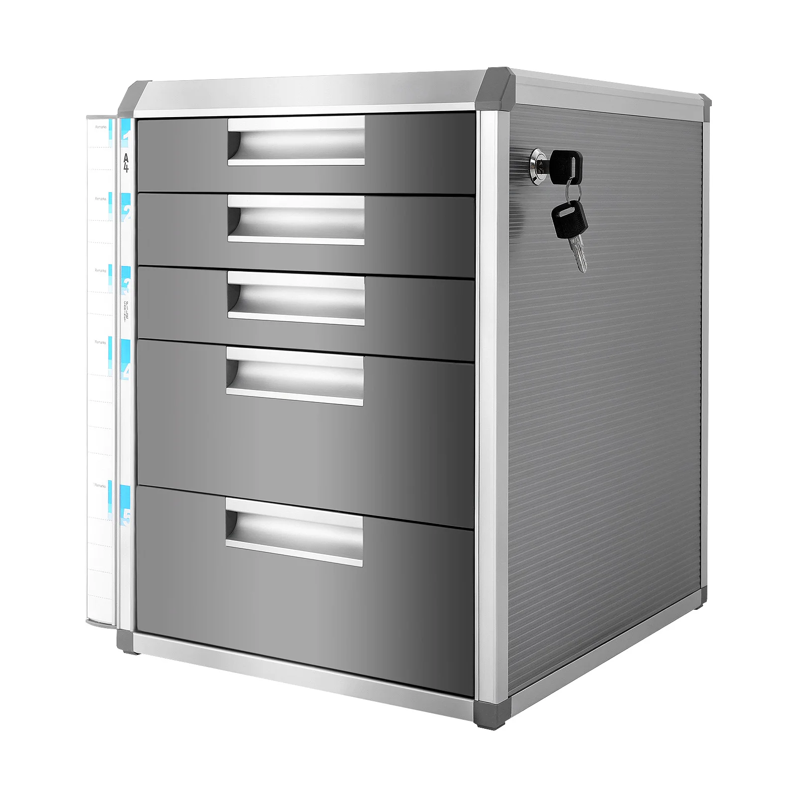 Document Storage Box Lockable 5-Drawer Document Box 40.5cm Aluminum & MDF File Cabinet Drawer Organizer for Office Home Storage