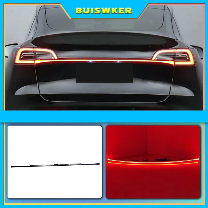 For Tesla Model 3 Y Through Taillight Flowing Dynamic Turn Brake Rear Tail Trunk Light Bar Auto Lamp Accessory