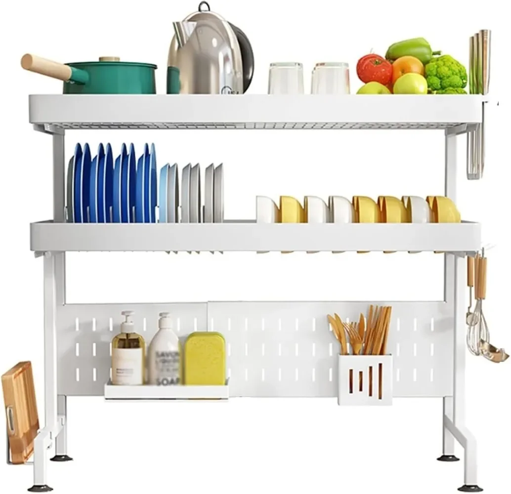 

Drain Rack 2 Tier Over The Sink, Large Capacity, Adjustable, Simple Installation, Kitchen Storage Shelf