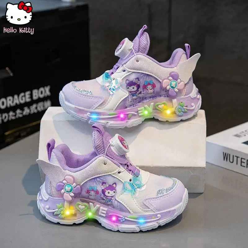 

Sanrio Girls Kuromi легкие кроссовки с вращающейся кнопкой Kawaii, новые весенние сетчатые туфли с героями мультфильмов для папы, повседневная дышащая модная милая обувь в стиле аниме