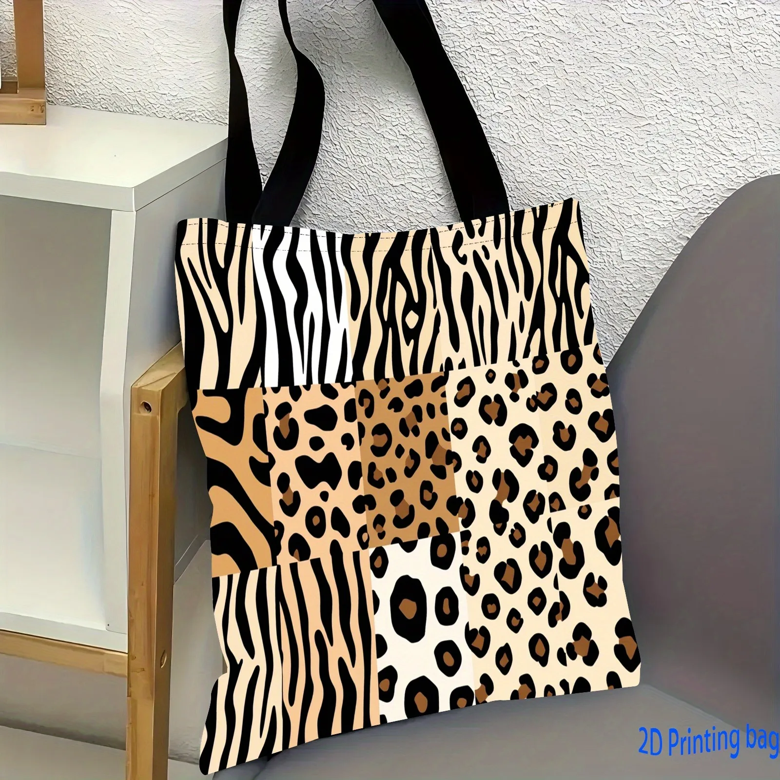 1pc Leopard Tiger Giraffe Zebra Print Tote Bag Durable Polyester Reusable Shopping Bag Women Fashion Shoulder Pouch