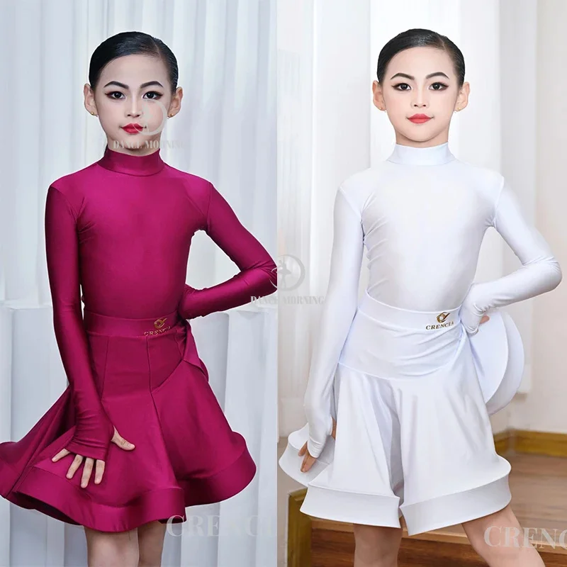 

Girls National Standard Latin Dance Clothes Long Sleeves Competition Dress Kids Cha Cha Rumba Dance Practice Clothing 21762