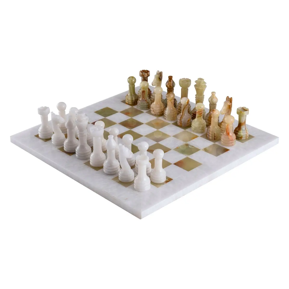 White Green Natural Wooden Chess Game Table Set With Eco-Friendly Handmade Chess Box And Onyx Jade Pieces