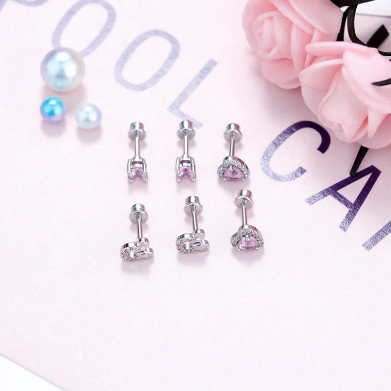 3 pairs of elegant pink encrusted zircon spiral cartilage earrings suitable for women and girls as birthday gifts