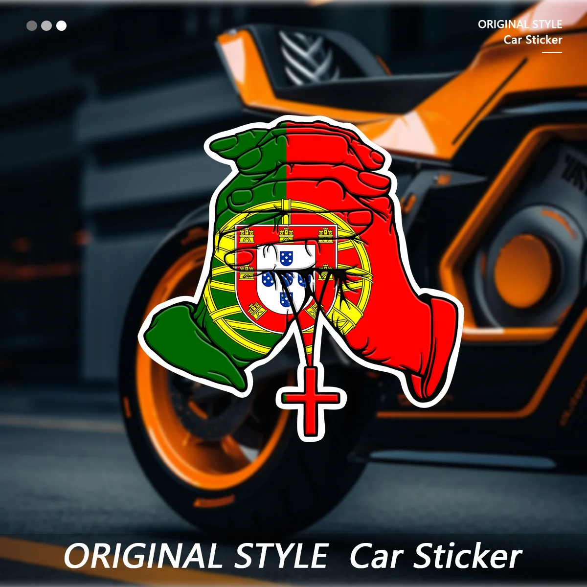 

1pc Red Green Yellow Hand & Cross Pattern Self-Adhesive Sticker for Car Motorcycle Laptop Decor Original Style Vinyl Decal