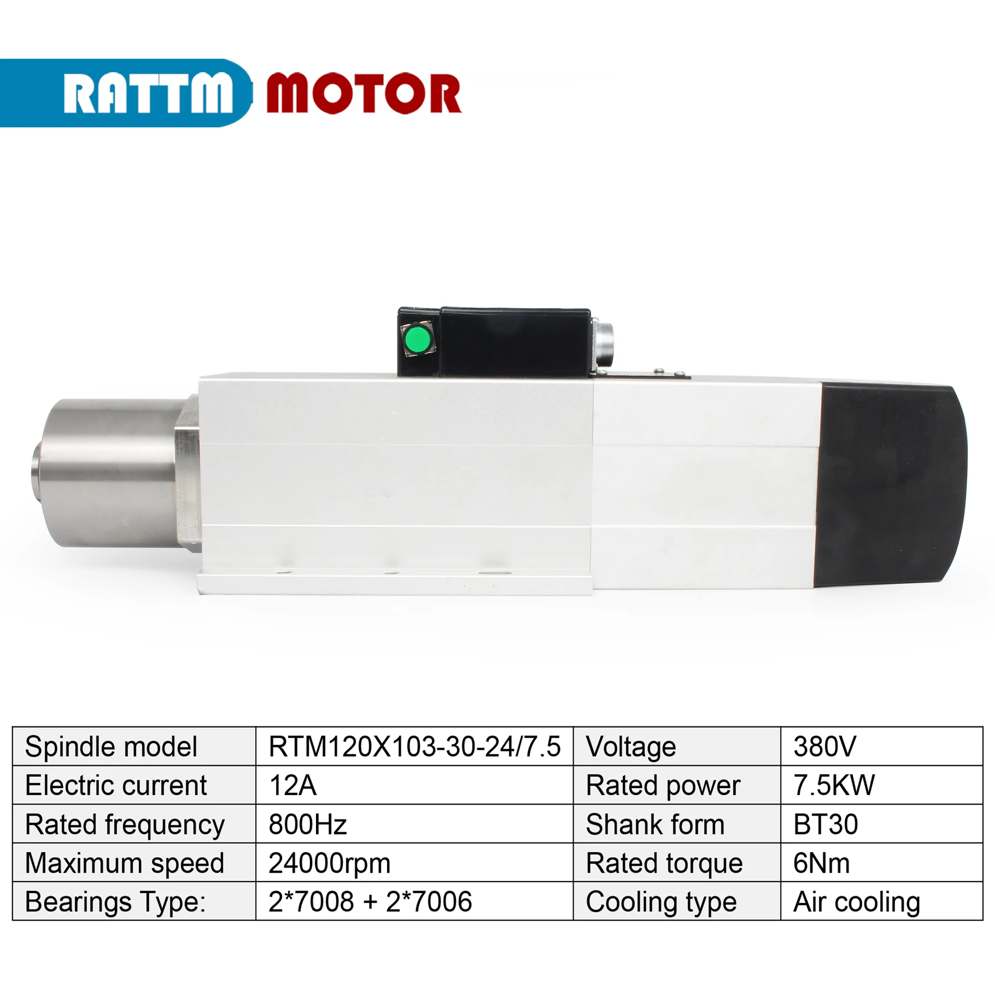 CNC 7.5KW 220V 380V Air Cooling ATC Automatic Tool Change Spindle Motor Air Cooled BT30 800Hz 12A with 7.5KW Fuling Inverter VFD