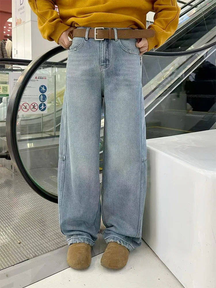 

Sli Thiened зимние джинсовые джинсы женские брюки с изогнутыми ножками светло-голубые прямые свободные утягивающие повседневные брюки с высокой талией и широкими штанинами