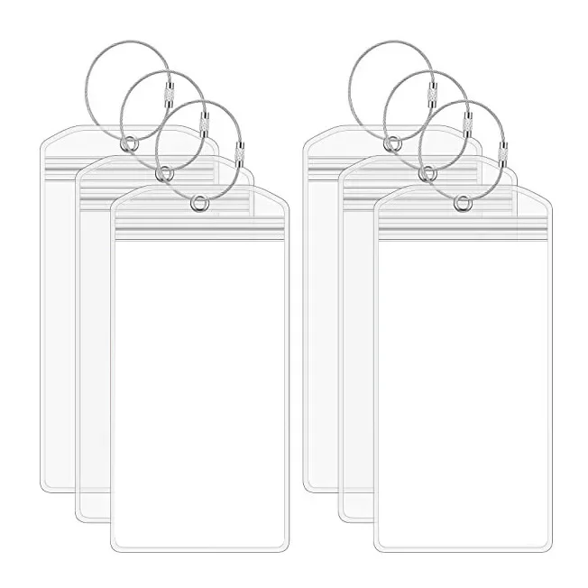 Travel Luggage Cruise Tags Holder Pouch Resealable Waterproof Clear Transparent Card Sleeve Keyring with Steel Wire Cable Loop