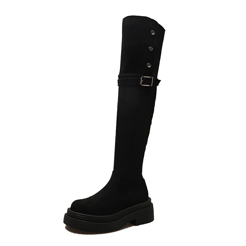 Botas por encima de la rodilla, Botas Largas para mujer, botas de invierno de tubo alto, tubo largo, suela gruesa, tacón grueso elástico, botas tipo calcetín holgado