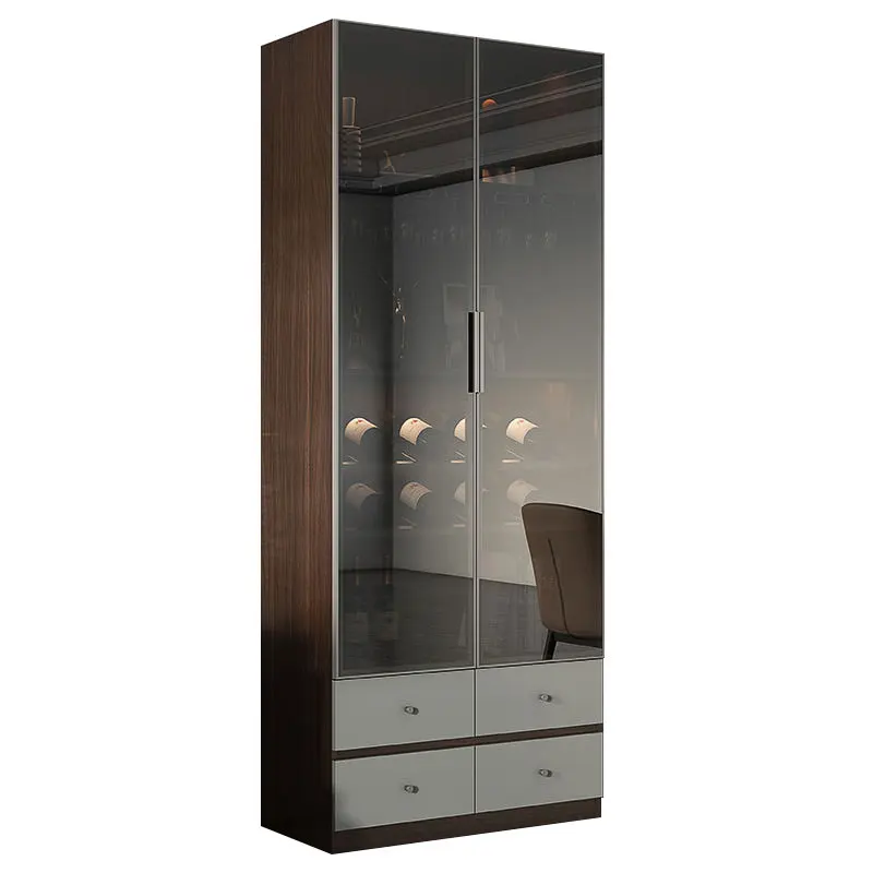

Solid Wood Glass Wine Cabinet Integrated Against The Wall Storage Living Room Red Wine Cabinet Floor Combination Display Cabinet