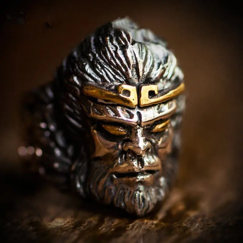 Silver-plated Handmade Tight Spell Ring Men's Domineering Index Finger Ring Open Vintage Trendy Ethnic Style Creative Jewelry