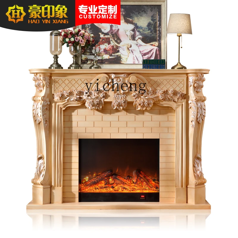 

ZK Living Room Fireplace Antique White Solid Wood Electric Fireplace Curio Cabinet Fireplace Living Room Decoration