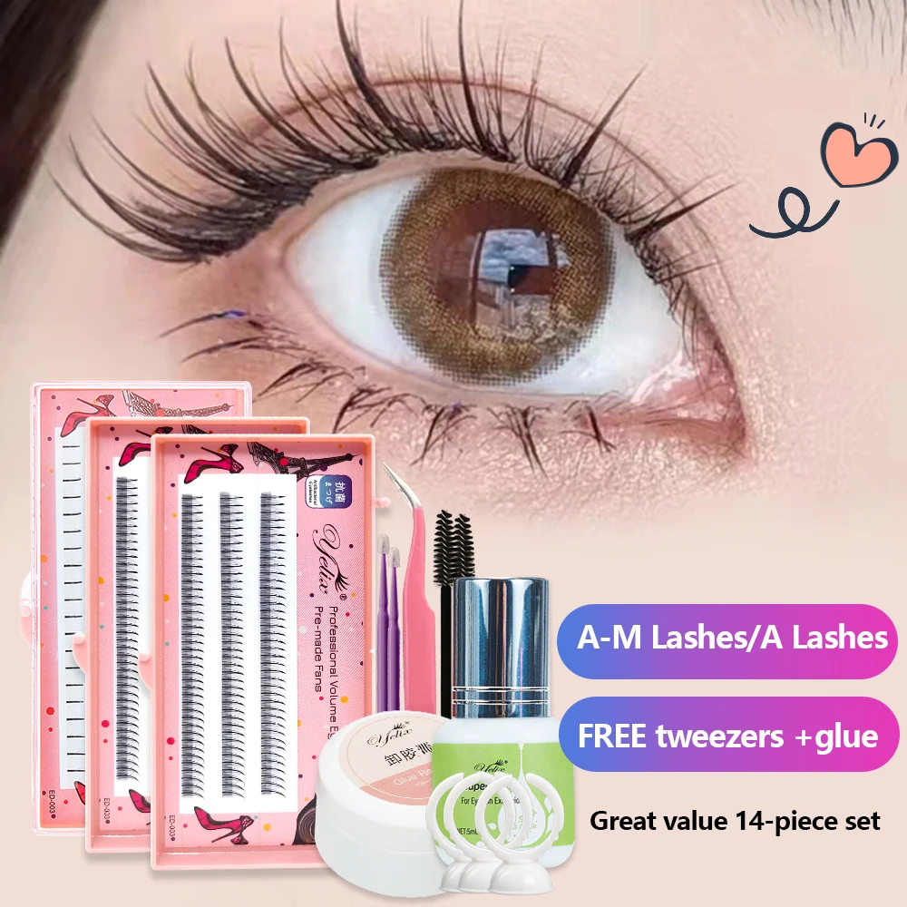 ييليكس 360 قطعة شكل جلدة ذيل السمكة الرموش عدة Eyelash بها بنفسك رمش تمديد عدة للمبتدئين مع الغراء الملقط Lash بها بنفسك لاش في المنزل