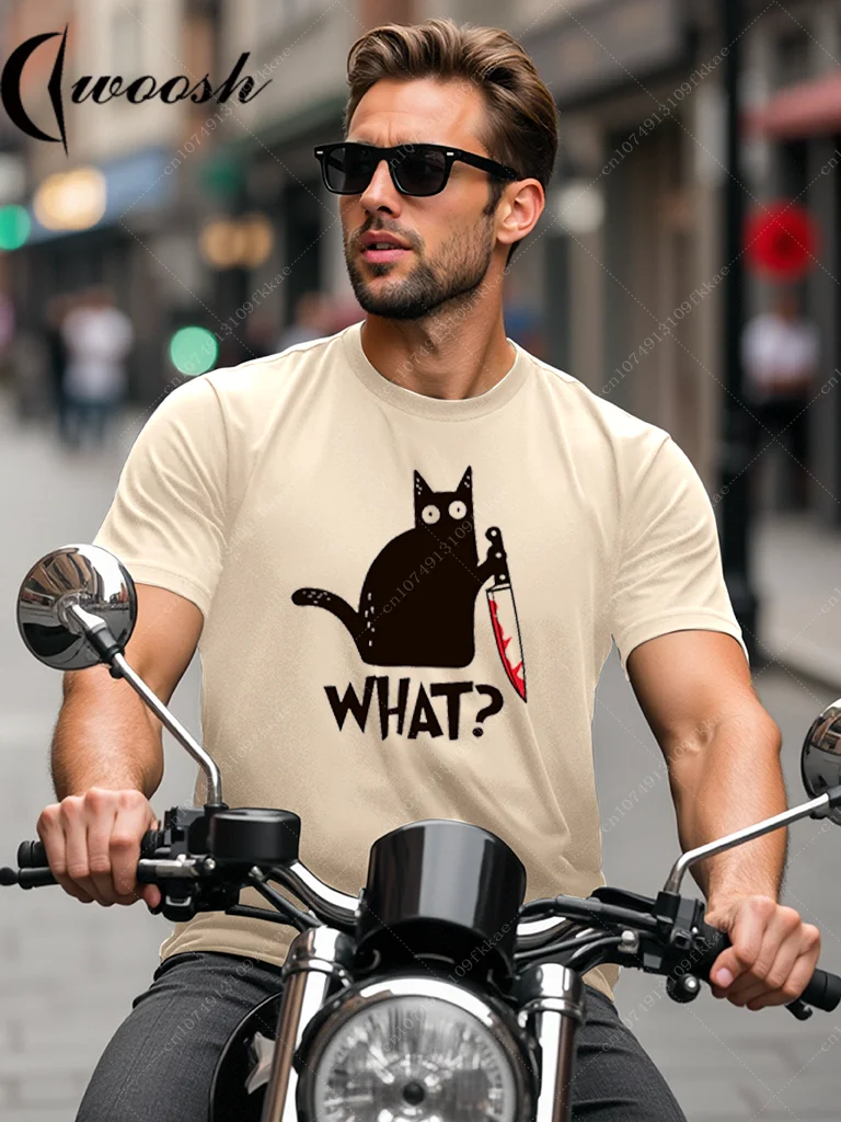 

2025 Funny Cat Graphic Summer Men 100%Cotton Print Vintage Short Sleeve Old Man Tee Men Women Fashion Shirt Tops Motorcycle