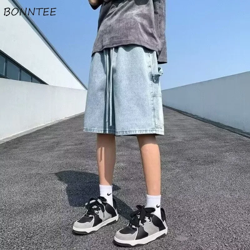 

Джинсовые шорты-карго, мужские летние свободные крутые шорты с несколькими карманами, модные красивые винтажные дышащие уличные классические шорты в японском стиле