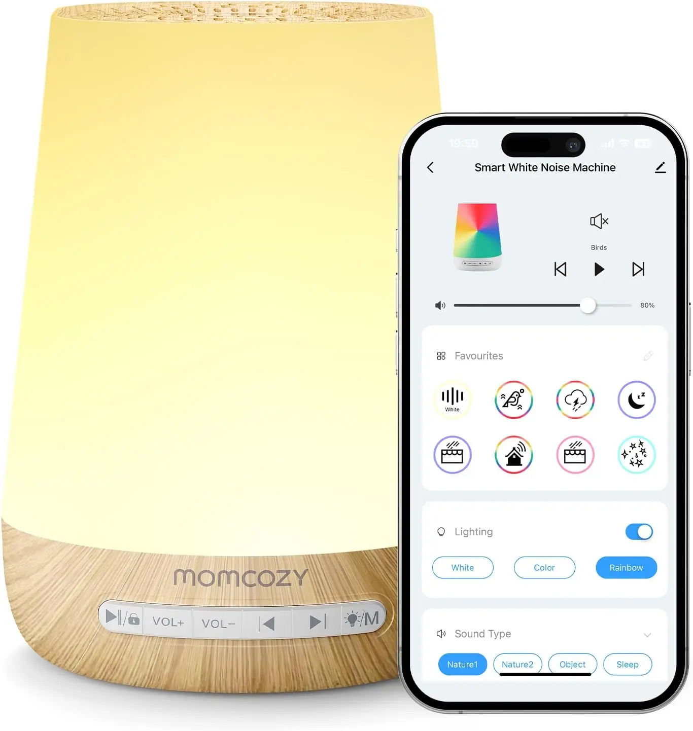 White Noise Machine for Baby Sleep with Night Light, 34 Soothing Sounds, Timer & App Control