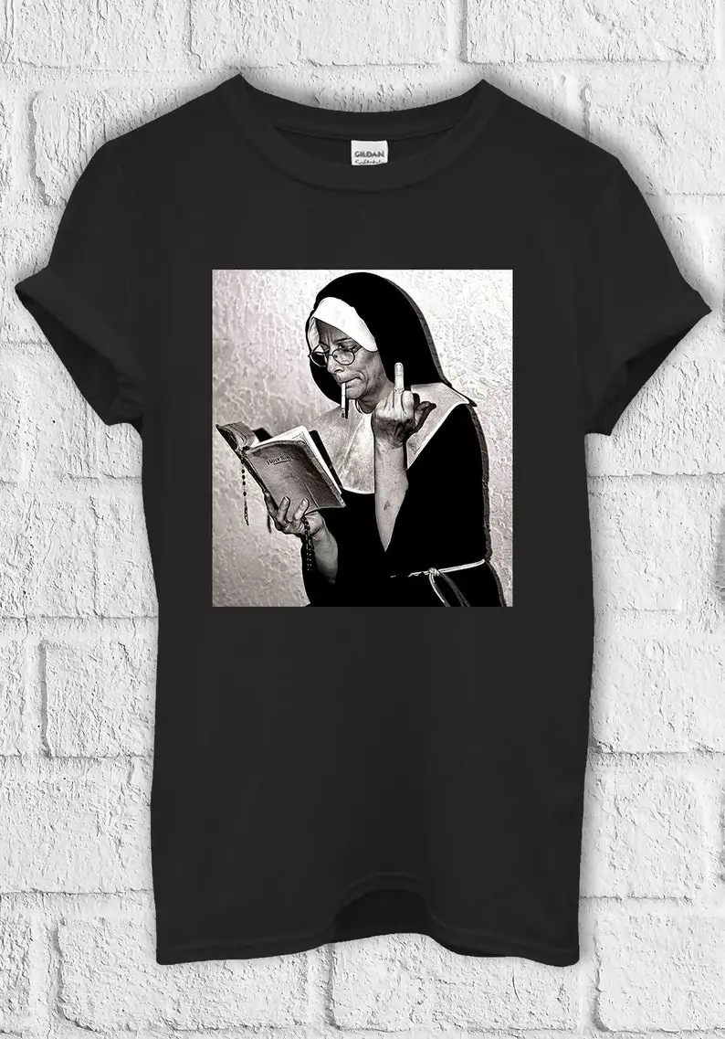 Nun Middle Finger Attitude T Shirt   Baseball Pullover Men Women Unisex Baggy Boyfriend 1330