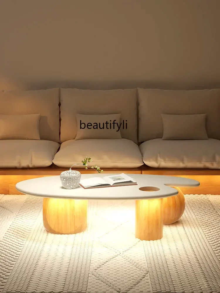 Fish-Shaped Solid Wood Cream Wind Cloud Tea Table Irregular Living Room Log Creative Japanese Style Silent