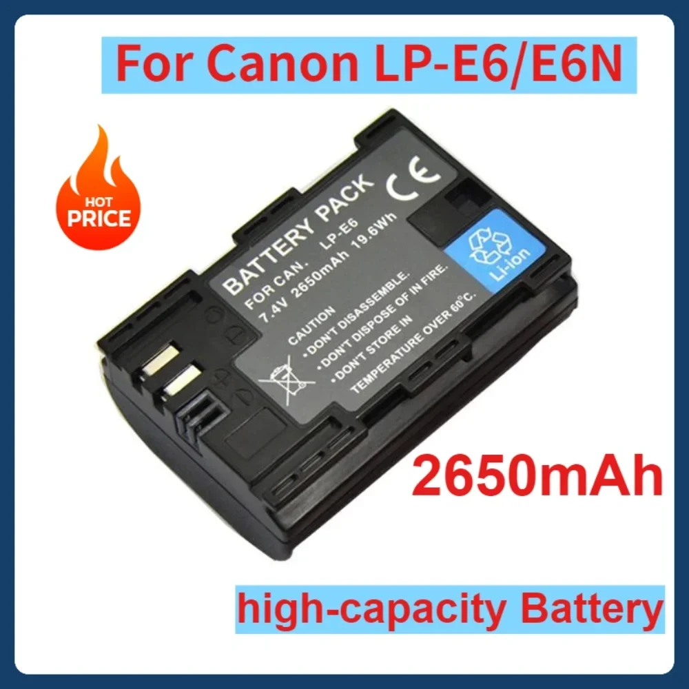 

7.4V 2650mAh LP-E6NH LPE6NH Battery for Canon EOS R R5 R6 5DS 6D 7D 60D 70D 80D 90D High-capacity Batteries