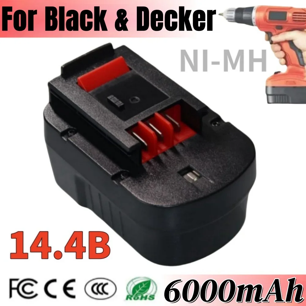 Batterie aste NI-laissée, 6000mAh, 14.4V, remplacement pour Black Decker Gardens B14, FSB14, 7501444L, neuf, haute qualité