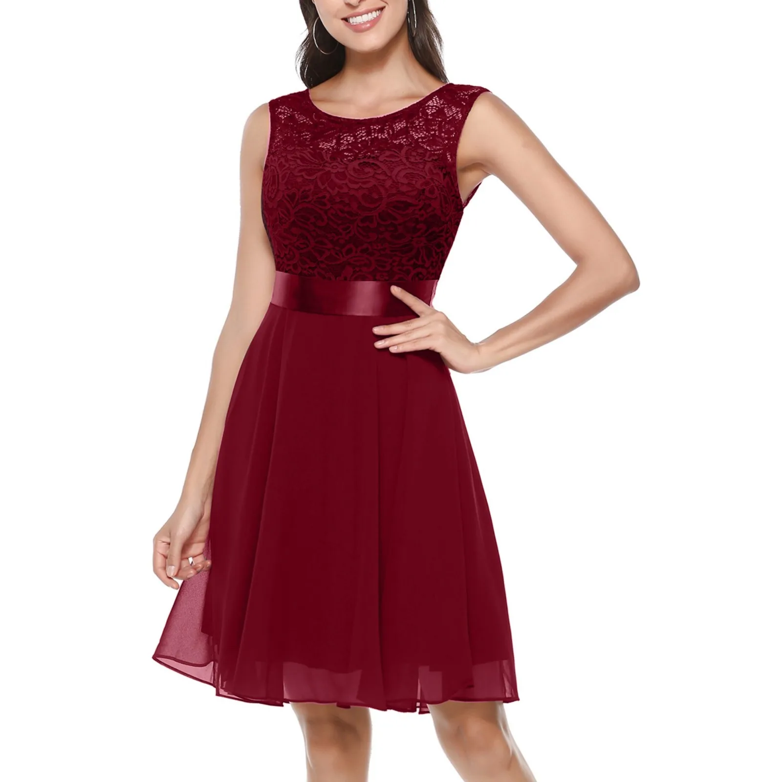 Elegante vestido floral de renda para mulheres, vestidos formais, monocromático, casamento de dama de honra, vestido de linha, verão