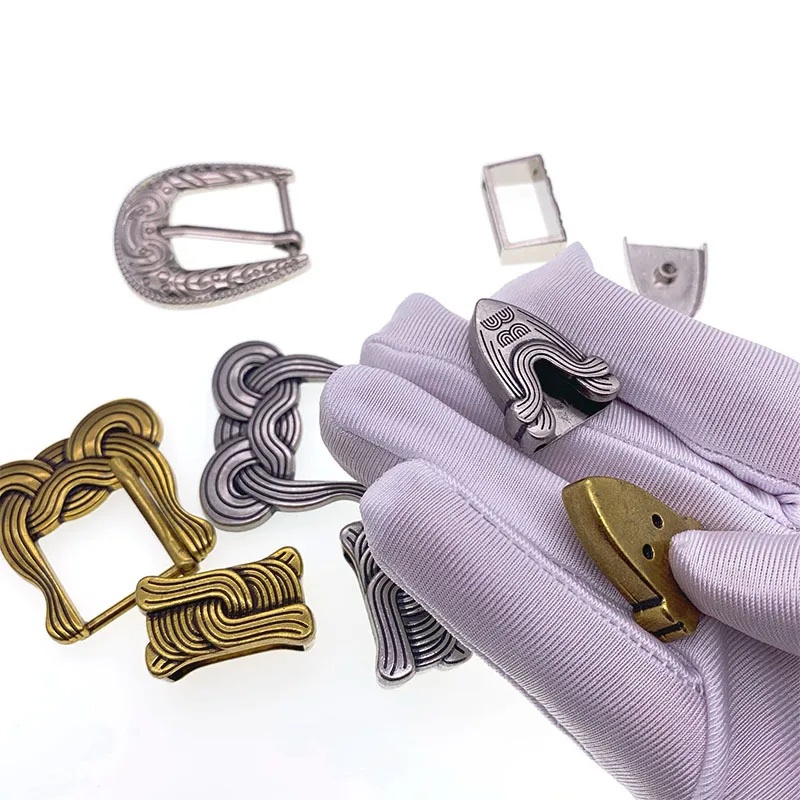 Metal vintage belt buckle Chinese classical alloy embossed leather accessories Belt buckle three pieces of rope buckle