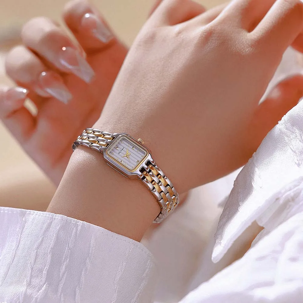 Jam Tangan Wanita Dial Kecil Persegi Modis Gelang Baja Tahan Karat Jam Tangan Kuarsa Mewah Hadiah Gaun Wanita Sederhana 2025 Baru