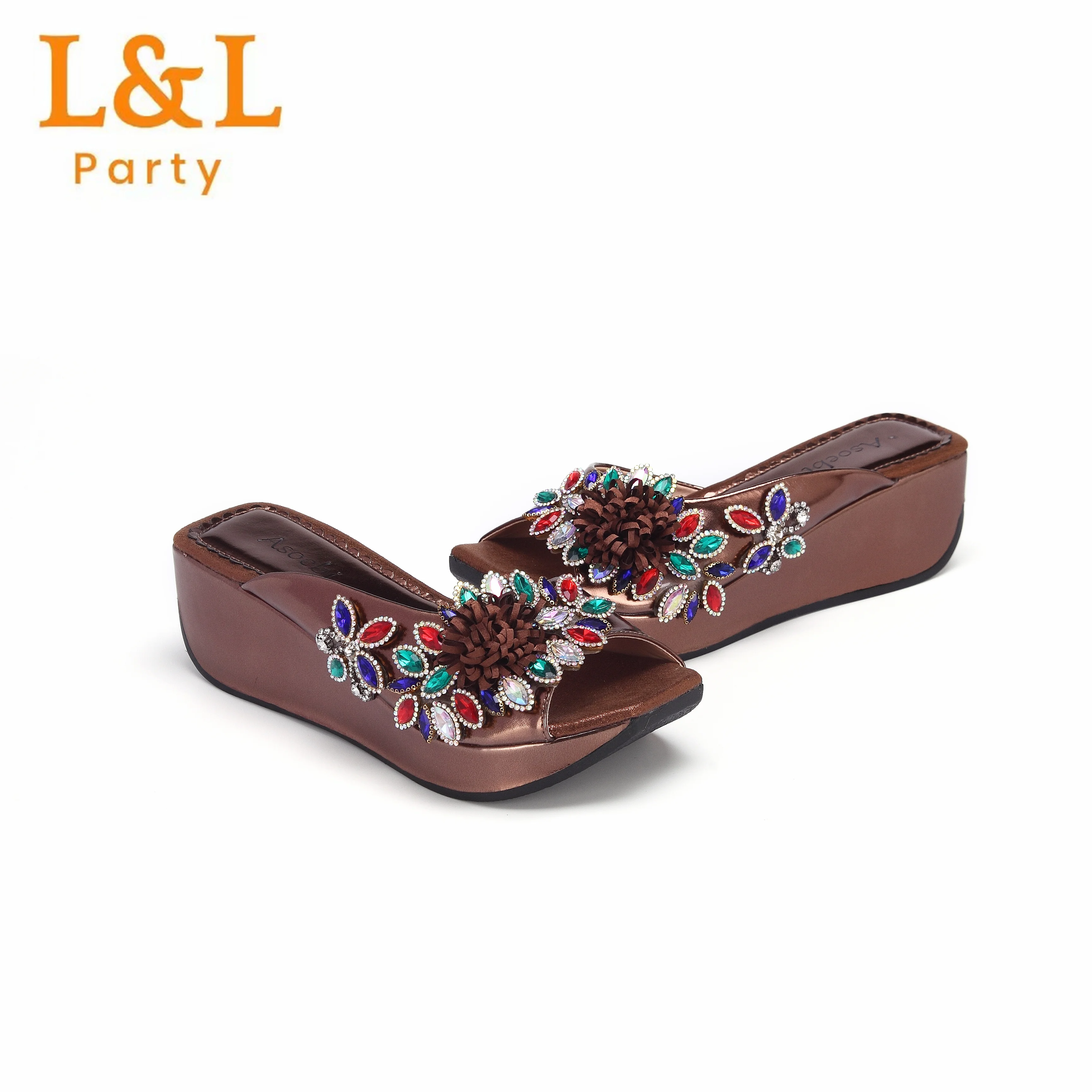 2024 Special Coffee Color Rhinestones Design High Heel Sandals Shoes Martching Handal Bag For Party Women