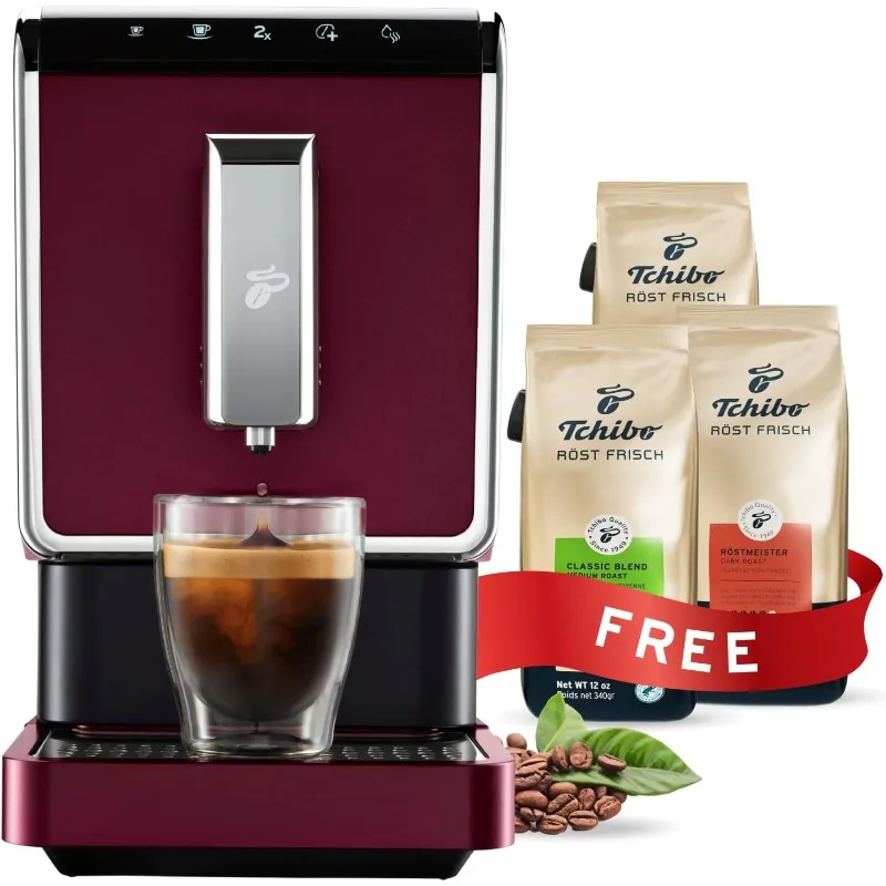 

Espresso & Coffee Machine Bundle with Built-in Grinder, Comes With 3 x 12 oz. Bags of Whole Bean Coffee, Red