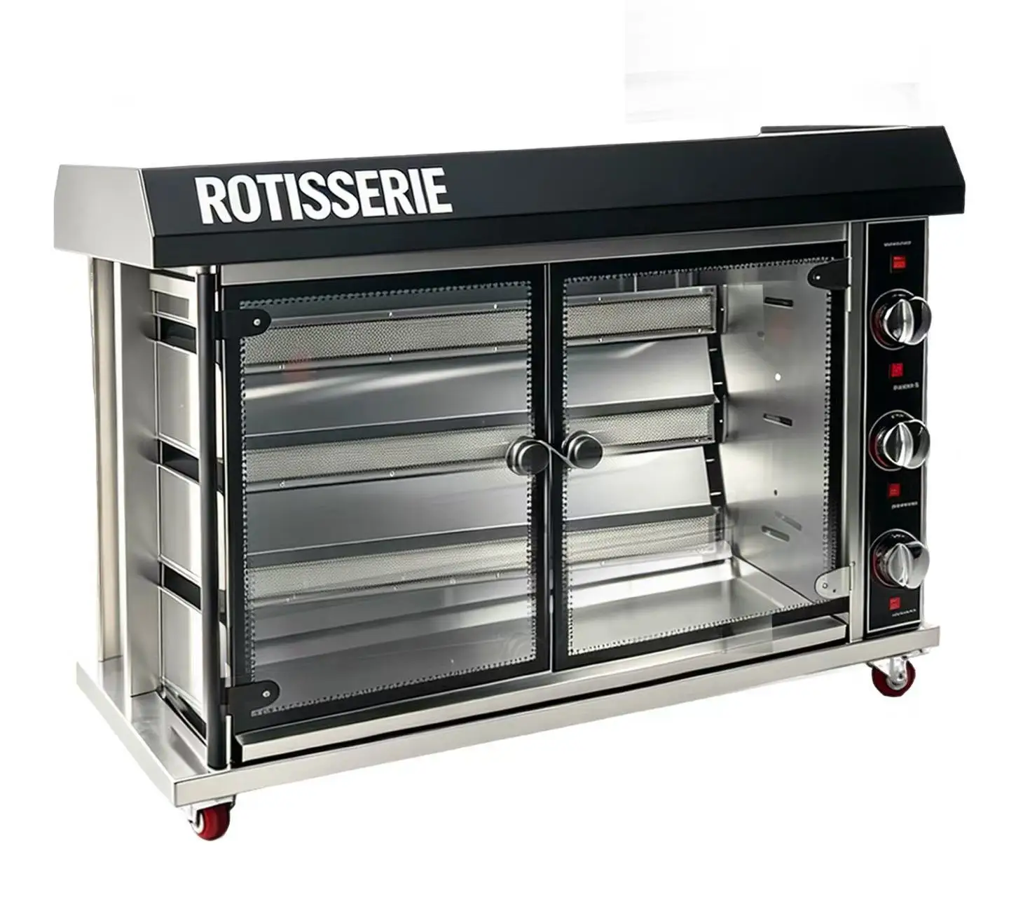 New Design Stainless Steel 3 Rods Gas Rotisserie Machine Automatic Rotating Chicken Turkey Roaster Oven For Restaurant