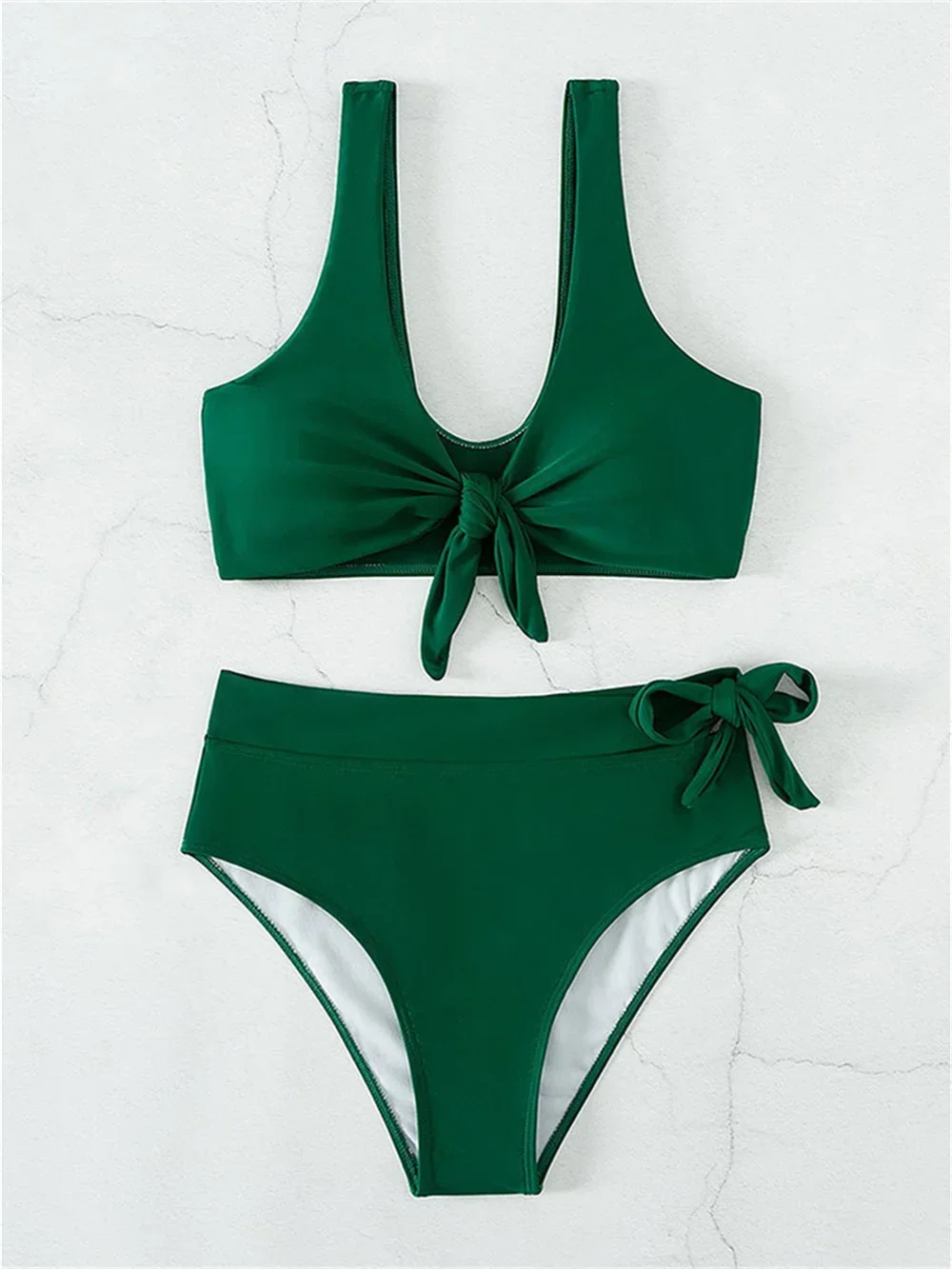 Grüner Bikini Y2K Bademode Hohe Taille Badeanzug Tankini Geknotet Strand Outfit Retro Badeanzug Frauen Biquinis femininos Plus Größe