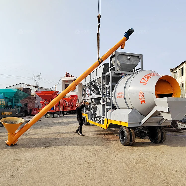 Low Price Mobile Concrete Batching Plant with Drum Concrete Mixers PLC Controlled Electric Production Line Featuring Pump Motor