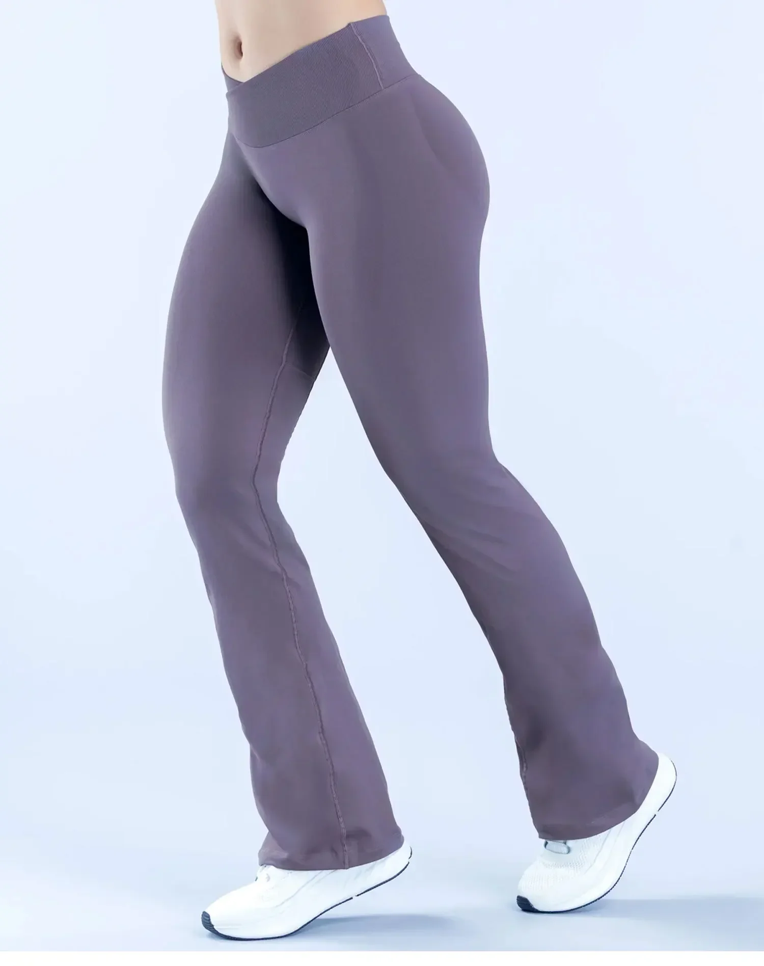 Logo Damen Nahtlose Yoga-Schlaghose mit Kreuz-V-Rippenbund und verstecktem Scrunch-Effekt Fitness-Leggings – Detail 18