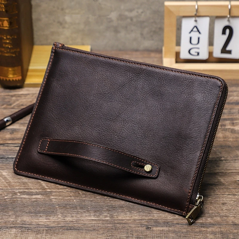 

genuine leather cowhide protecting storage case bag zipper with pen slot laptop computer for ipad pro11 computer unisex gift