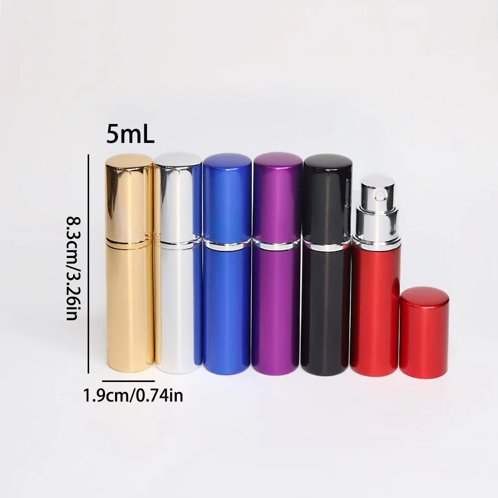 Przenośna butelka z rozpylaczem z metalicznego aluminium o pojemności 5 ml, szklana butelka, wysokiej klasy, podróżna butelka na perfumy wielokrotnego użytku