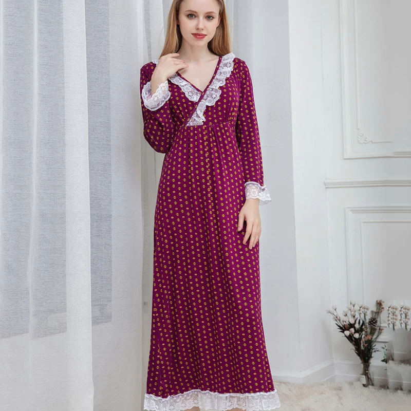 Modal Nightdress Women Cotton With Chest Pads Long Sleeve Sleepdress Nightgown For Women Pregnant Sleepwear Homewear Breastfeed