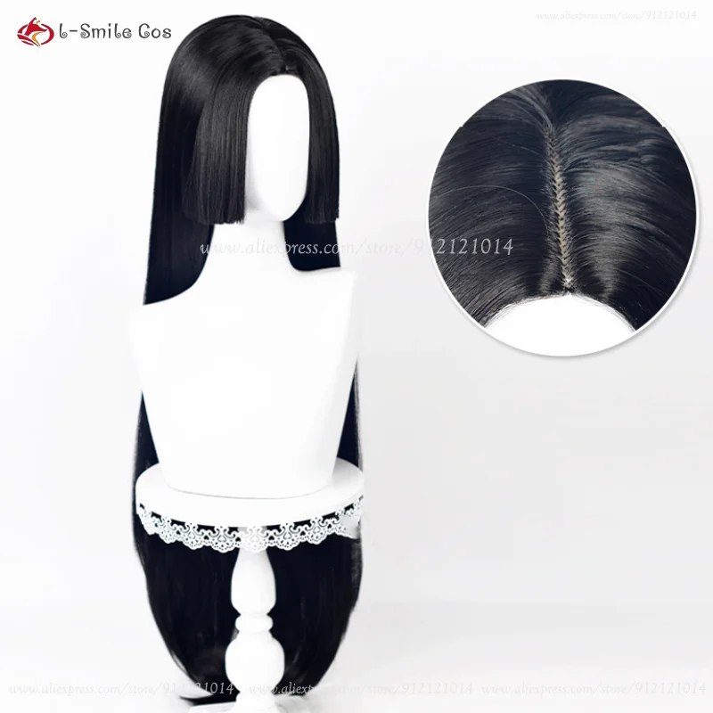 Anime Boa Hancock Peruca Cosplay para Mulheres, Perucas pretas longas de 100cm, Resistente ao calor, Cabelo Sintético, Peruca Halloween, Boné, 2 Estilos