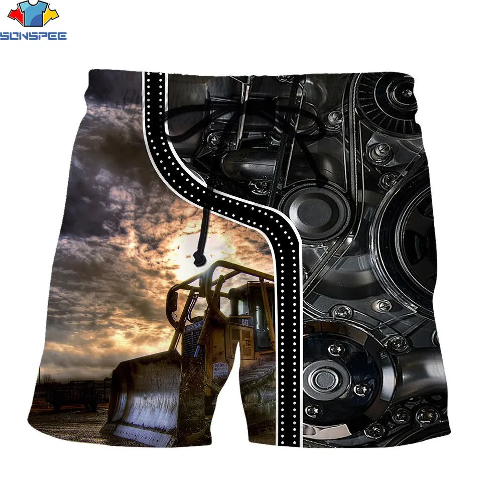 SONSPEE 3D Print Machine Agriculture Tractor Men\'s Shorts Metal Casual Clothing Harajuku New Product Large Size Overalls Shorts