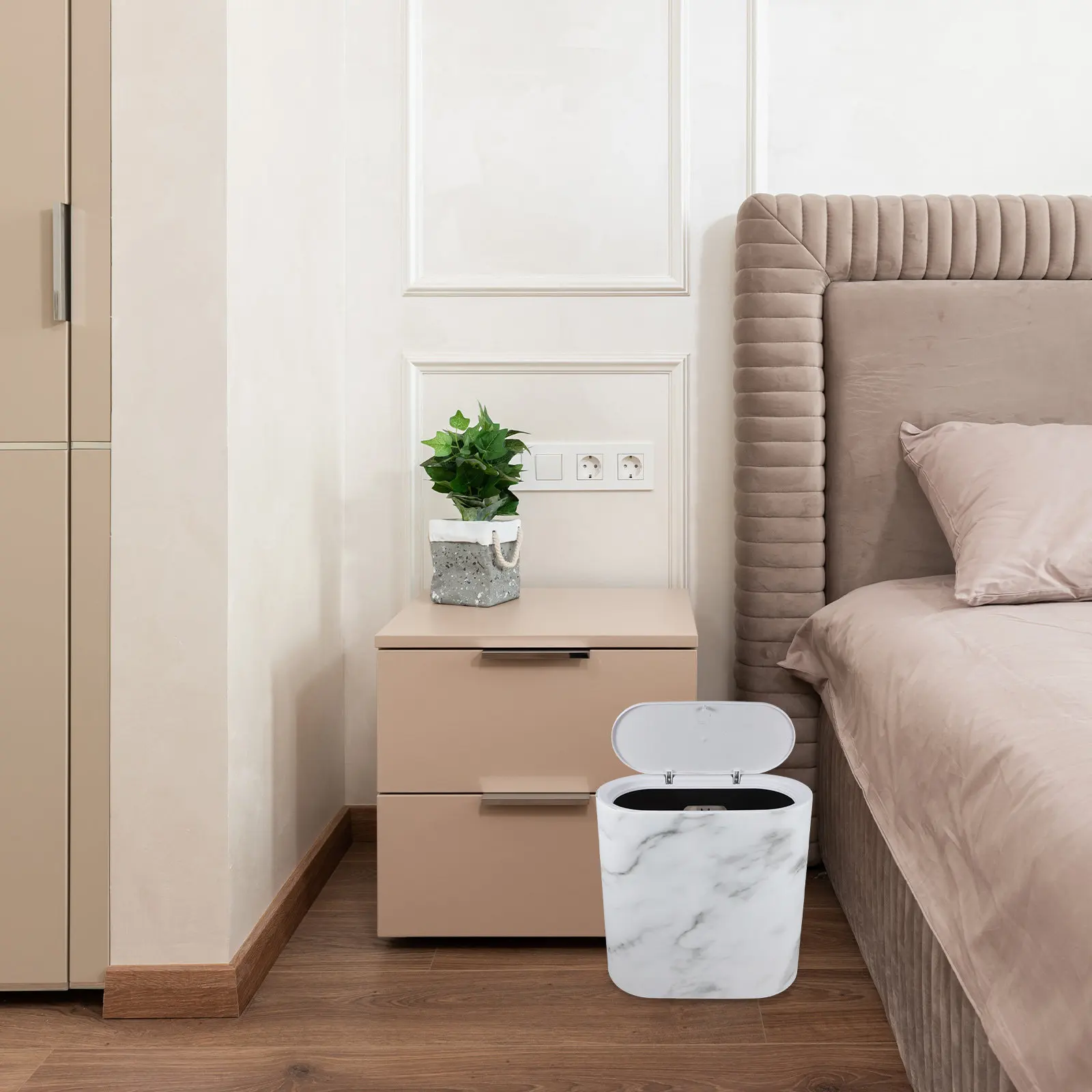 

Slim Marble Texture Plastic Trash Can Small Space Saving Waste Basket for Bathroom Kitchen Bedroom Living Room Dorm Laundry Room