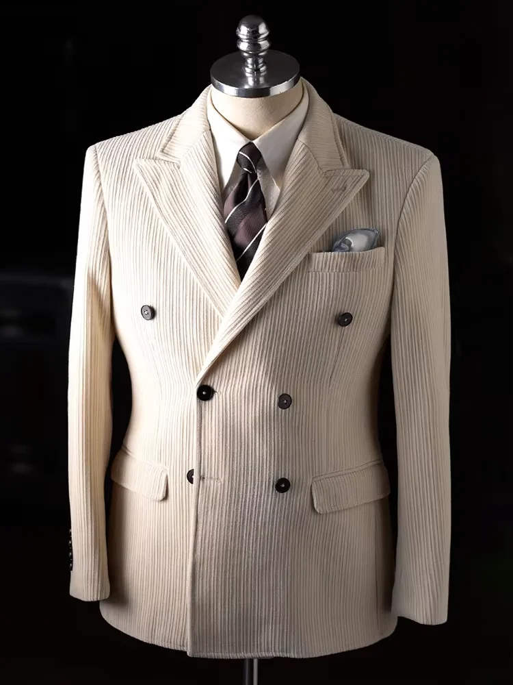 عالية الجودة الرجال سروال قصير سترة الشتاء الأعمال Prrty مزدوجة الصدر الرجعية عارضة السترة الفاخرة الأزياء مخصصة معطف الذكور