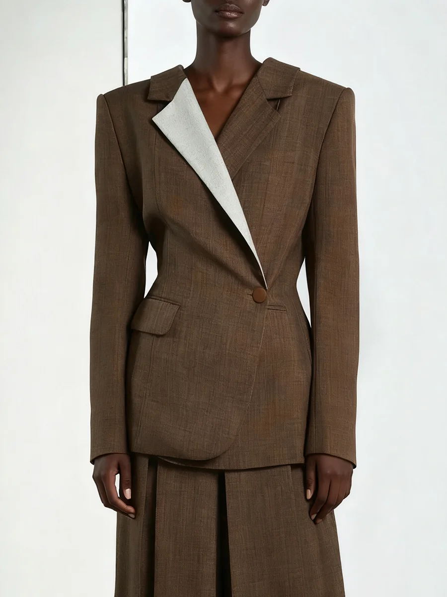 VGH 痩身気質ヒットカラージャケット女性のための V ネック長袖スプライスポケットデザイナー通勤コート女性のファッション新