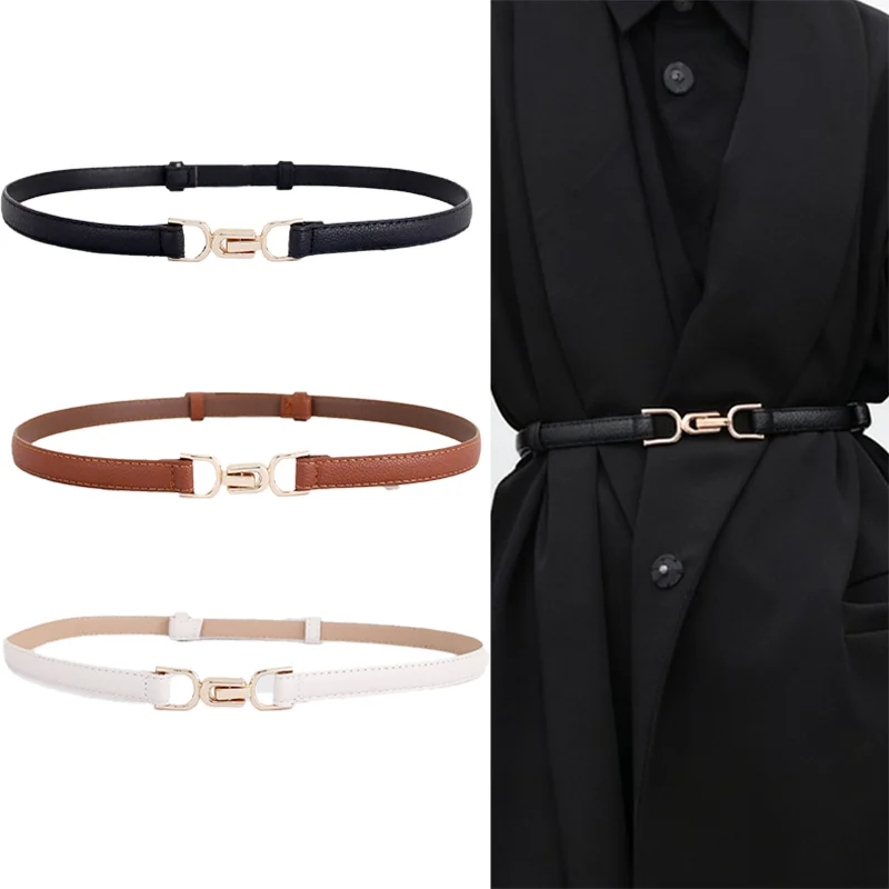Fashionable Skinny PU Leather Alloy Buckle Custom Brand Design Thin Skinny Faux Leather Belt For Jeans Dress