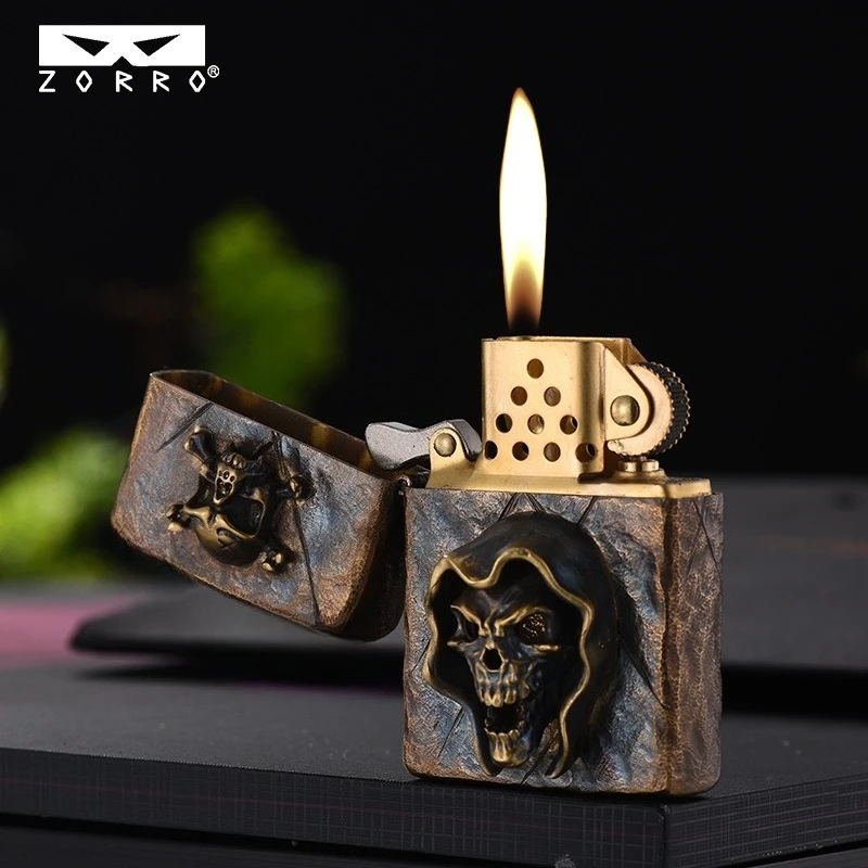 

Zoro оригинальная медная зажигалка для керосины старого скелета Death Douyin Source для мужчин, высококачественный подарок, прикуриватель, зажигалка